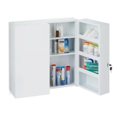 Image of Relaxdays Medicine Cabinet XXL, 2 Door Cabinet, Steel, 11 Compartments, Lockable, 53 x 52.5 19.5 cm, White