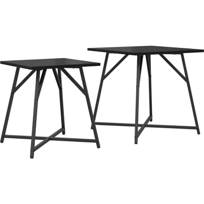 Image of vidaXL Side Table Set of 2 Black Oak Engineered Wood and Metal