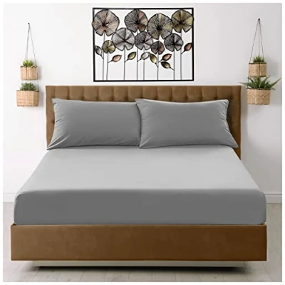 Image of Microfiber Fitted Sheet Double Plain Dyed Bedding Grey Bottom Bed