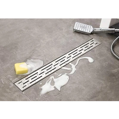 Image of Elbe Linear Floor Shower Drain Insert Stainless Steel Bathroom Invisible Rectangular Channel, Style 3 Row Crack, Length 70cm / 27.56in RN K070A