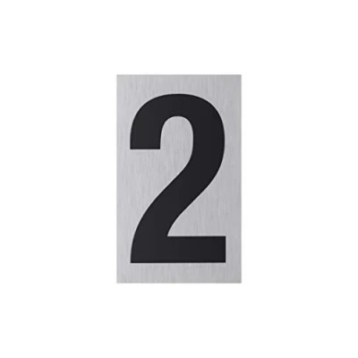 Image of Metafranc 507310 Adhesive Sign &quot;2&quot; 100 x 60 mm Aluminium in Modern Stainless Steel Look Self Backing / Signage Information Trade Marking