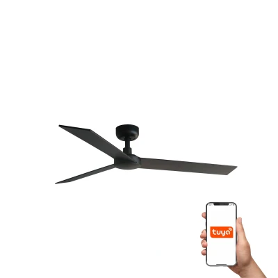 Image of Rudder Large 3 Blade Ceiling Fan Matt Black, Walnut Tuya Smart System