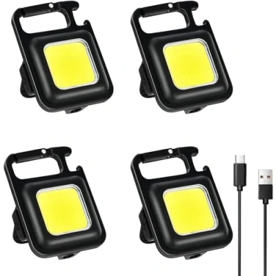 Image of Mini LED Work Light, 4pcs 800 Lumen Inspection Lights Rechargeable Keychain Workshop Lamp with Magnet Hook, COB 4 Modes Flashlights for Car Repair Emergency Use