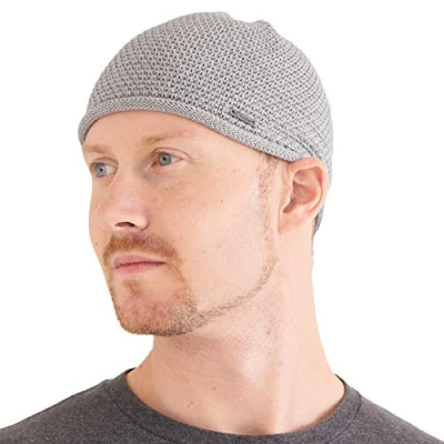 Image of Mens Summer Kufi Skull Cap Cotton Skullcap Muslim Prayer Hat Tight Fitting Dad Men Beanie Womens Chemo Grey