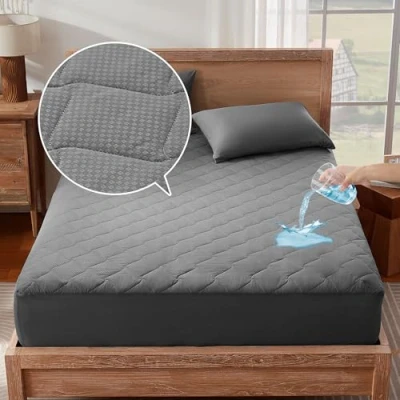 Image of SONIVE Quilted Mattress Protector Super King 180x200 CM, Waterproof Topper, Breathable Pad Stretches up to 38 Deep Fitted Cover,Grey
