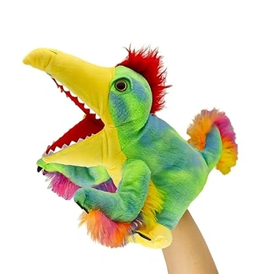 Image of lilizzhoumax Simulation Tail Feather Dinosaur Hand Puppet Plush Toy, Stuffed Animal Dinosaur, Cute Role Playing, Child Interactive Early Education Toys Home Decoration Gift for Kids