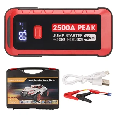 Image of Cryfokt Car Battery Jump Starter, 2500A 25800mAh Jumper Starter with LCD Display, LED Light IP66 Waterproof Booster Pack Portable Power Bank Charger for 12V Vehicle Campin