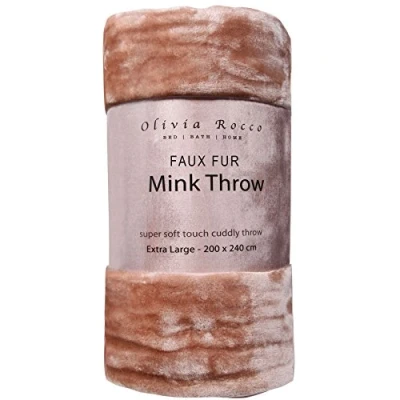 Image of Olivia Rocco Super Soft Raschel Sofa Bed Throw, Faux Fur Mink Blanket Settee Throws, Double King Size, Mink, Large 150 x 200 cm