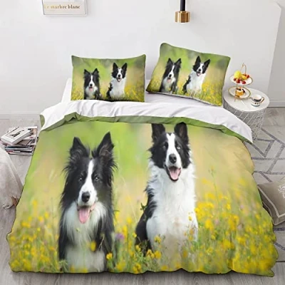 Image of GEEYOU Border Collie Comfortable Comforter Cover Hidden Zipper Pet Dog Duvet Set with Pillowcases Quilt Soft Microfiber Bedding Various Sizes Double（200x200cm）