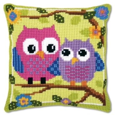 Image of Vervaco Owls Cross Stitch Cushion, Multi Colour