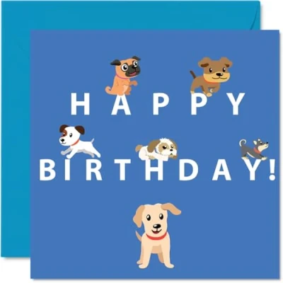 Image of Fun Birthday Cards for Women Men Cartoon Dog Happy Card Brother Sister Son Daughter Mum Dad Auntie Uncle, 145mm x Animal Bday Greeting