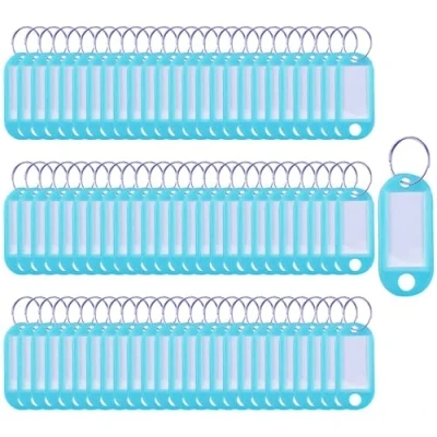 Image of Key Tags 100 Pieces Keyring Labels Plastic Fobs Id Rings Name Luggage with Split Ring (Light Blue)
