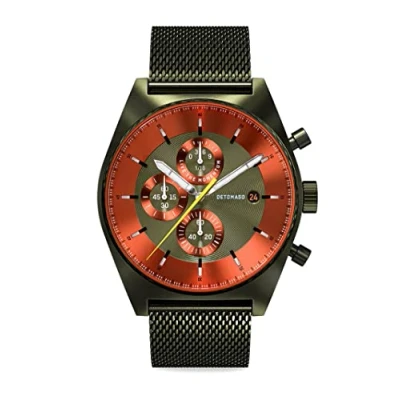Image of DeTomaso D10 Chronograph Olive Orange Men&#039;s Watch Analogue Quartz Mesh Milanese Brushed, olive, Bracelet
