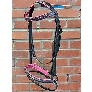 Image of Countrypride PADDED COMFORT LEATHER BRIDLE DIAMANTE BROWBAND WITH SOFT REINS PINK (Brown, Pony)