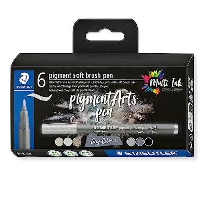 Image of STAEDTLER 372 C6 Pigment Arts Soft Brush Pen Assorted Grey Colours (Pack of 6)