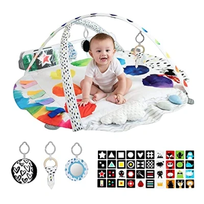 Image of LADIDA Multi Sensory Play Gym, Activity Gym Playmat for Newborns to Toddlers, Sight, Touch &amp; Hearing Development, Includes Tummy Time Pillow, Mirror Interactive Toys 2204