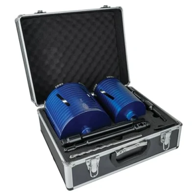 Image of Mexco DCXCEL Slotted Dry Core Drill, High Performance, Laser Welded Diamond for Fast Drilling of Masonry Materials 107mm 152mm, 8 Piece Kit with Storage Case