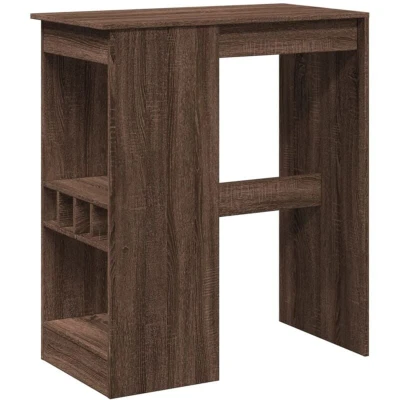 Image of vidaXL Bar Table with Racks Brown Oak Engineered Wood Pub/Bistro Dining Table, 4 Built in Wine Holders, Versatile for Kitchen/Living/Dining Room, 90 x 47.5 103.5 cm