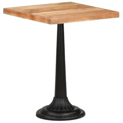 Image of vidaXL Solid Acacia Wood Bistro Table Brown 60x60cm with Cast Iron Base Retro Style Square Kitchen Dining Table/Bar Counter Desk