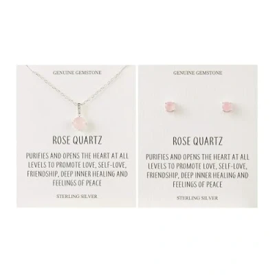 Image of Philip Jones Sterling Silver Rose Quartz Gemstone Set with Quote Card