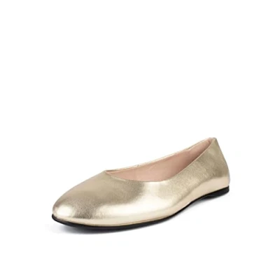 Image of L37 HANDMADE SHOES Women&#039;s Stiefel I Pumps Naturleder Handgefertigte Schuhe Einzigartiger Stil Baby Come On Ballet Flat, Gold, 5 UK