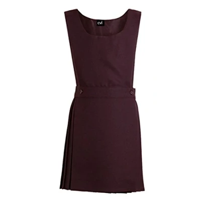 Image of CVL GIRLS BIB PINAFORE PLEATED SCHOOL UNIFORM DRESS ALL AGES (Wine/Maroon, 17 18 Years)