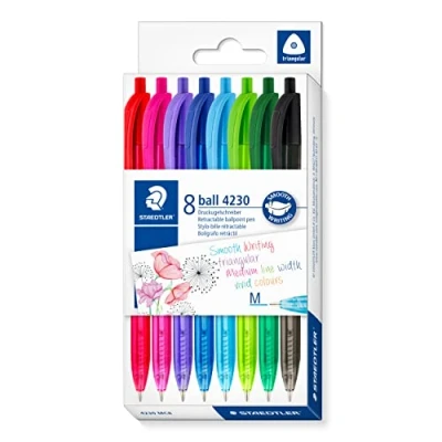 Image of STAEDTLER 4230 MC8 Retractable Rainbow Ballpoint Pen Assorted Colours (Pack of 8)