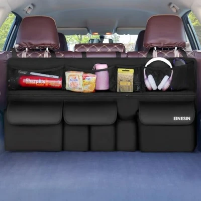Image of Einesin Car Boot Organiser Super Capacity Enlarged 9 Pockets, Multi Pocket Children&#039;s Travel Storage with Enhanced Magic Stick, Bag