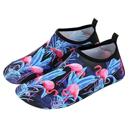 Image of AUXDIQ Water Shoes Womens Mens Outdoor Quick Dry Unisex Sports Aqua for Beach Diving Snorkeling Surfing, Flamingo Jungle, Size 6/7