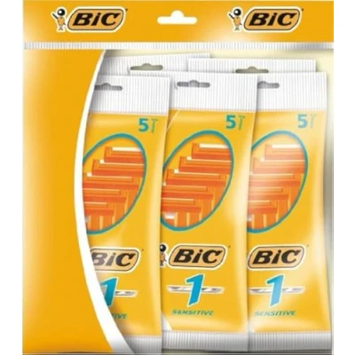 Image of BiC 1 Sensitive Mens Single Blade Disposable Shaver 5 Packs of