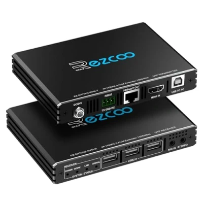 Image of ROFAVEZCO 4K HDMI KVM Extender USB Uncompressed 60Hz HDR Single over Cat5e/6 up to 300ft, 3 Ports USB2.0 Hub POE+RS232+EDID+3.5mm Stereo Audio and Microphone, EX70H2KVM