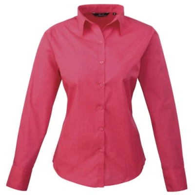 Image of Women&#039;s poplin Long Sleeve Blouse, Ladies Plain Work Shirt Hot Pink Size 14