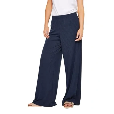 Image of PixieGirl Navy Blue Ribbed Wide Leg Trousers Petite