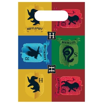 Image of Amscan 9915081 Harry Potter Hogwarts Houses Kids Birthday Paper Party Loot Bags 8 Pack
