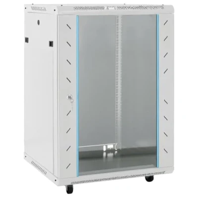 Image of vidaXL 15U Network Cabinet Swivel Feet Server Rack, Lockable Front Door, IP20 Grey Cold Rolled Steel 53 x 40 80 cm, Compatible with 19&quot; Standard Equipment