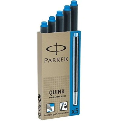 Image of Parker Fountain Pen Ink Refill Cartridges Long Washable Blue QUINK 5 Count