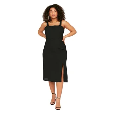 Image of Trendyol Women Plus Size Midi Bodycone Fitted Woven Dress Black