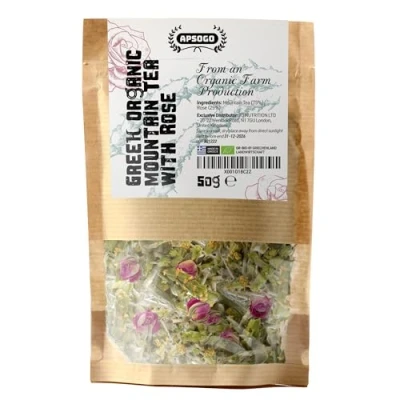 Image of APSOGO Organic Mountain Tea with Rose Herbal Infused Premium Quality &amp; Excellent Taste Produced in Greece 50g
