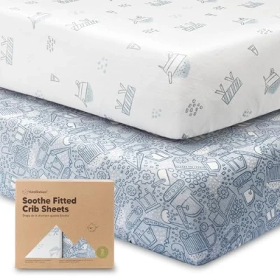 Image of 2 Pack Organic Crib Sheets for Boys, Girls Jersey Fitted Sheet, Baby Neutral, Mattress Cotton Sheets, Soft Unisex Sheet (Excavation)