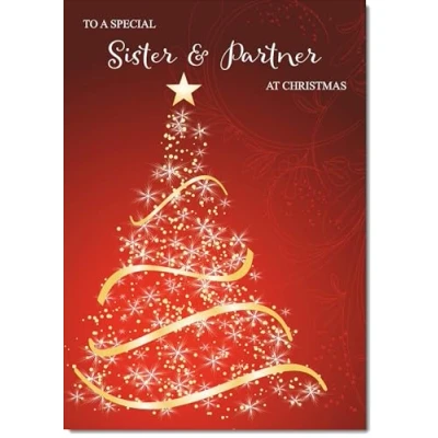 Image of doodlecards Sister and Partner Christmas Card Red Abstract Tree Large A4 Size for &amp; with Plain Envelope