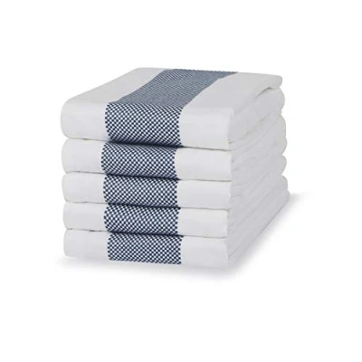 Image of 100% Cotton Tea Towel Blue Mini Chequered Pattern, Pack of 5 Kitchen Set Absorbent, Strong, Quick Dry &amp; Machine Washable for Home Decor Bathroom Accessories