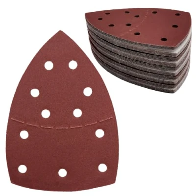 Image of Pack of 50 Sandpaper Triangle Sanders 11 Hole Sanding Pads 180 Grit Velcro Mouse Sheets for 155 x 108 mm
