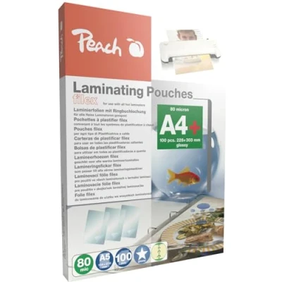 Image of Peach S PP580 21 Laminating Pouches A4 80 mic 100 for Practical Filing in Folder Compatible with Laminators of All Brand Manufacturers