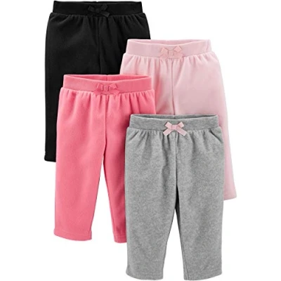 Image of Simple Joys by Carter&#039;s Baby Girls&#039; 4 Pack Fleece Pants Casual, Pink/Black/Grey Heather, 6 9 Months (Pack of 4)