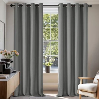 Image of Deconovo Thermal Insulated Blackout Curtains, Anti Cold, Curtains for Living Room and Bedroom, Modern Design with Eyelets, 140 x 270 cm (Width Height), Light Grey, 2 Pieces