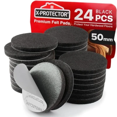 Image of X Protector Felt Furniture Pads 24 Pcs 2&quot; Floor Protectors Chair &amp; Feet Hardwood Protect Your Floors! (Black, Round)