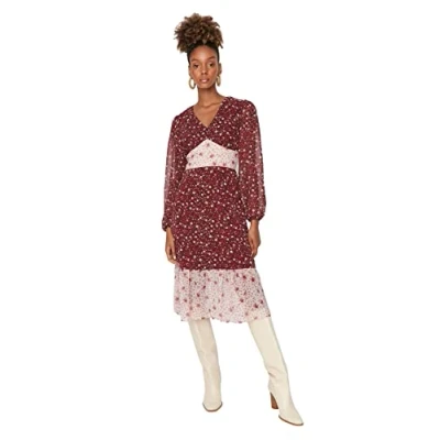 Image of Trendyol Women&#039;s Midi Skater Regular fit Woven Dress, Multi Color, 10 UK