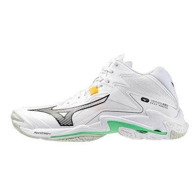 Image of Mizuno WAVE LIGHTNING Z8 MID Volleyball Shoes White/Black/Frozen Emerald Women/Men Size 13