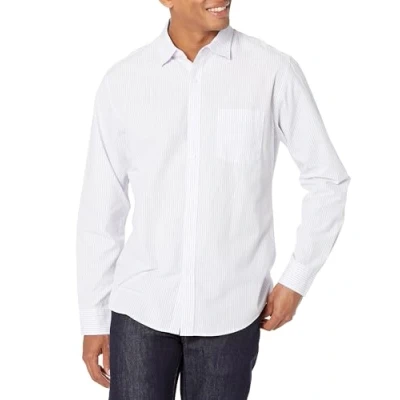 Image of Amazon Essentials Men&#039;s Regular Fit Long Sleeve Casual Poplin Shirt, Lavender White Vertical Stripes, L