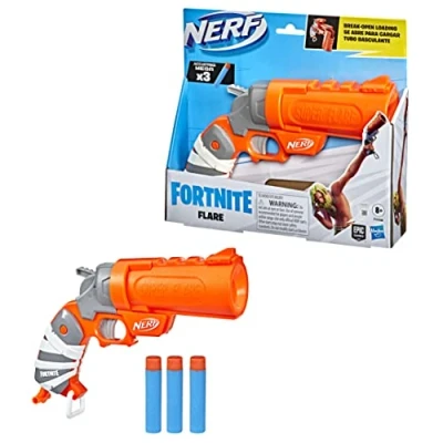 Image of Nerf Fortnite Flare Dart Blaster, Break Open Loading, 3 AccuStrike Mega Darts, Pull Down Priming Handle